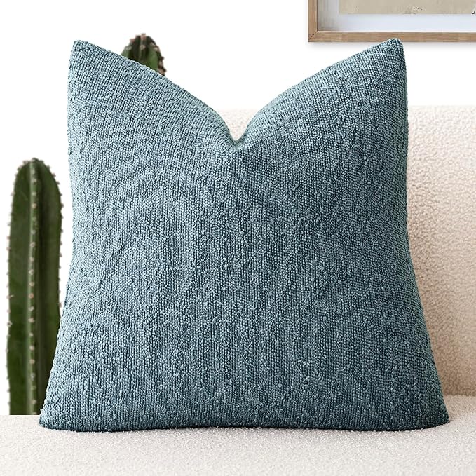 Foindtower Decorative Textured Boucle Throw Pillow Covers Accent Solid Pillow Cases Neutral Soft Cozy Couch Cushion Case for Chair Sofa Bedroom Living Room Home Decor 22x22 Inch,1PC,Misty Blue