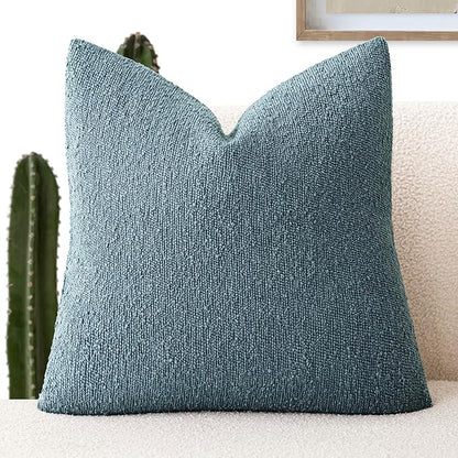 Foindtower Decorative Textured Boucle Throw Pillow Covers Accent Solid Pillow Cases Neutral Soft Cozy Couch Cushion Case for Chair Sofa Bedroom Living Room Home Decor 22x22 Inch,1PC,Misty Blue