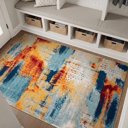Rugshop Sky Collection Abstract Area Rug, Carpet with Jute Backing for Office or Small Living Space, 3'3" x 5'