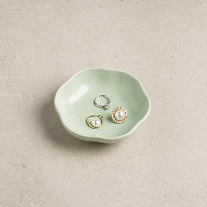 Ceramic Jewelry Tray Ring Holder Dish Floral Trinket Bowl for Women Girls Jewelry Organizer for Vanity Dresser Decor Wedding Birthday Gift for Her (green)