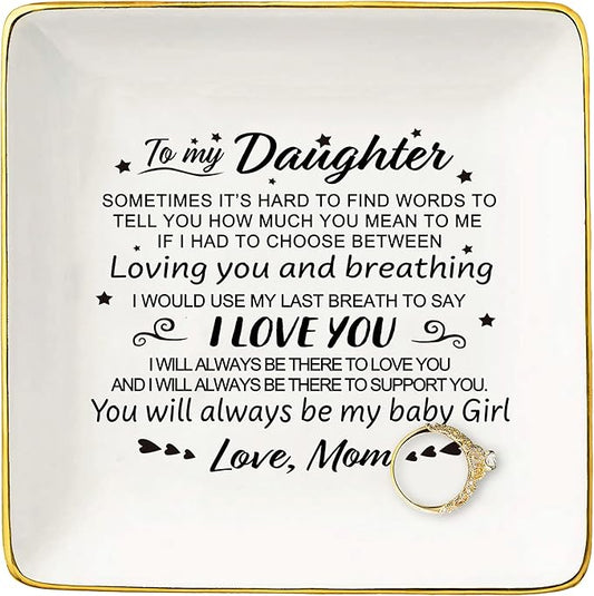 Topthink You Will Always Be My Baby Gir – Daughter Gifts from Mom or Dad-Birthday Graduation Christmas Gifts for Daughter–Ceramic Jewelry Holder Ring Dish Trinket Tray
