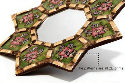 Peruvian starburst mirror Decorative Wall Mirror 11.8 Inch 2D Pattern Mirrors Small Decorative Mirrors for Living Room, Boho & Moroccan Style Mirror Wall Art with Wood Frame, Vintage Home Decor