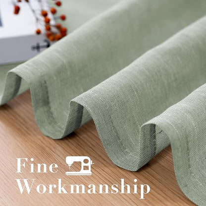 H.VERSAILTEX Linen Curtains Natural Linen Blended Curtain Panels for Living Room/Light Reducing Linen Semi Sheer Curtains 54 inch Length 2 Panels Set Nickel Grommet Window Panels, Sage