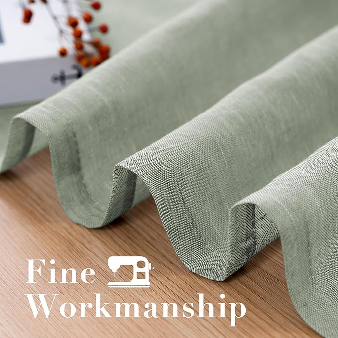H.VERSAILTEX Linen Curtains Natural Linen Blended Curtain Panels for Living Room/Light Reducing Linen Semi Sheer Curtains 63 inch Length 2 Panels Set Nickel Grommet Window Panels, Sage
