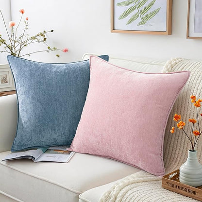 decorUhome Spring Couch Throw Pillow Covers 12x20 Set of 2, Decorative Soft Velvet Neutral Chenille Lumbar Pillow Covers with Elegant Design for Sofa Bed Living Room Home Decor, Blue Grey