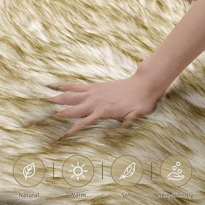 Ciicool Faux Sheepskin Rugs Soft Faux Fur Rug White Gradient Dark Green Fluffy Chair Couch Cover Fuzzy Carpet for Bedroom Floor Sofa Living Room 2x3 Feet