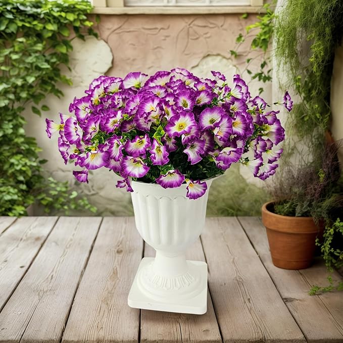 Artificial Silk Flowers for Outdoor Decoration,12 Bundles Faux Flowers Colorful Morning Glory with Eucalyptus Fake Plants Greenery UV Resistant for Outside Front Door Planter Porch Patio Yard
