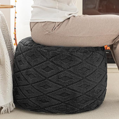 Round Pouf Ottoman 20x20x14 Inches Boho Poof Home Decor Floor Pouffe Ottoman Foot Rest for Couch Sofa Bean Bag Chairs Living Room Bedroom Dark Gray