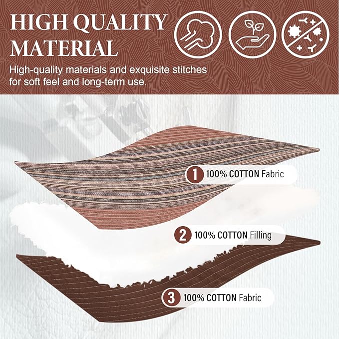 SahSahCasa 100% Cotton 120"x120" Oversized California King Bedspread Coverlet Quilt Set, Cal King Quilted Striped Bedspread Extra Large Reversible XL Bed Spread Lightweight Comforter, Brown