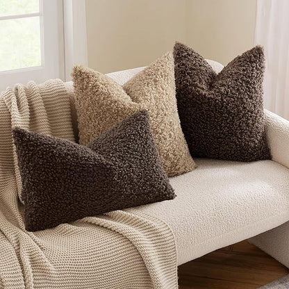 MIULEE Pack of 2 Throw Pillow Covers 26x26 Inch Chocolate Faux Fur Decorative Sherpa Pillow Covers Fuzzy Accent Soft Sheepskin Fleece Cushion Cases for Boho Home Decor Couch Living Room Bed