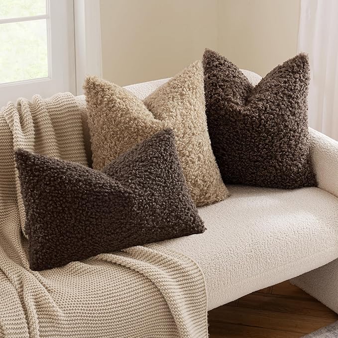 MIULEE Pack of 2 Throw Pillow Covers 12x20 Inch Neutral Chocolate Faux Fur Decorative Sherpa Pillow Covers Fuzzy Accent Soft Sheepskin Fleece Cushion Cases for Boho Home Decor Couch Living Room Bed