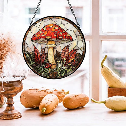 DASTOLL Stained Glass Window Hanging, Big Red Mushroom Suncatcher for Doors Home Sun Catchers Decoration and Christmas, Mother's Day Birthday Gifts for Women, Men, and Mom 9.8 in