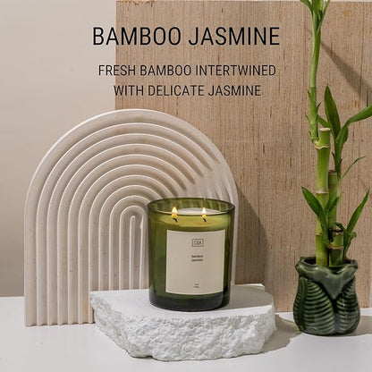 Craft & Kin 12oz Bamboo Jasmine Candle for Home | Premium Green Scented Candles for Men | Winter Candles Made with Natural Soy | Holiday Candle Gifts for Men and Women | Nature Collection
