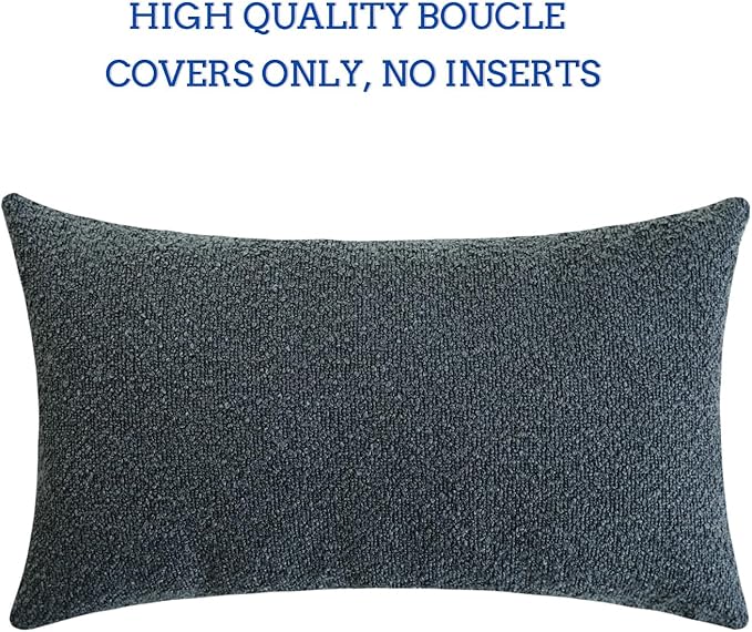 Jeneoo Grey Blue Decorative Long Lumbar Thick Throw Pillow Covers Fine Textured Boucle Couch Cushion Case for Sofa Decor, Set of 1, 14 x 36 Inch