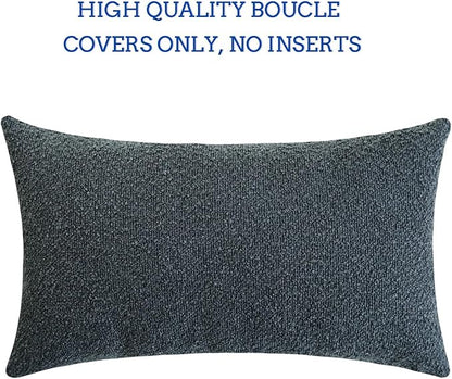 Jeneoo Grey Blue Decorative Long Lumbar Thick Throw Pillow Covers Fine Textured Boucle Couch Cushion Case for Sofa Decor, Set of 1, 14 x 36 Inch