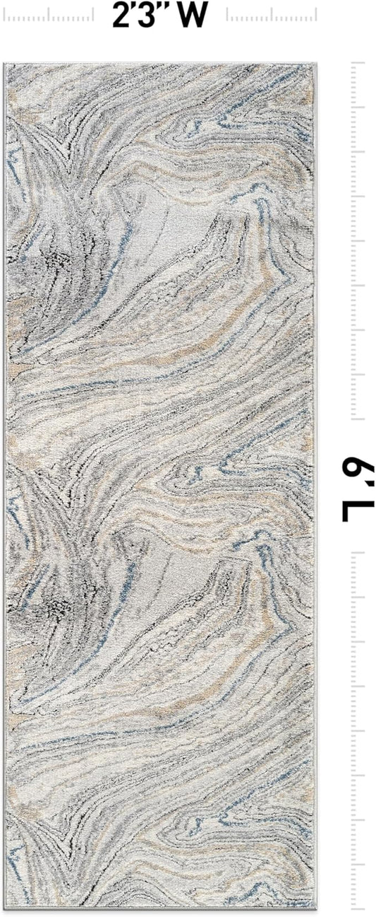 Rugshop Marble Swirl Distressed Gray Area Rug Modern Indoor Rug for Living Room, Bedroom, or Dining 2' 3" x 6' Runner Ideal for Hallway, Kitchen, Entryway, or Behind The Sofa