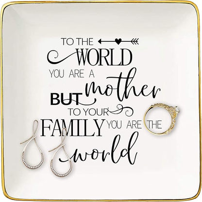 Topthink Mothers Day,Mom Gift,Mother Gifts,to The World,You are A Mom-Ceramic Jewelry Holder Ring Dish Trinket Tray,Christmas Birthday keepsake,Thank You Presents for Mum