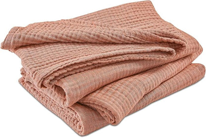 EMME Cotton Muslin Queen Blanket Bed Layering Breathable Gauze Blanket Soft Lightweight Blankets Adults (Orange Red, 90"x90")