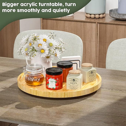 Lazy Susan Organizer, 13.2 Inch Non-Skid Bamboo Lazy Susan for Kitchen Table cabinets Closets and Kitchen Islands, Wood Turntable for Kitchen Countertop Organizer