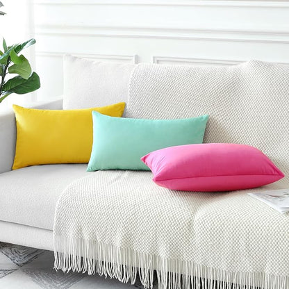 Artscope Luxury Velvet Pillow Covers Decorative Rectangle Pillowcases Soft Solid Cushion Cases for Couch Sofa Bedroom Car Decor 12x20 Inch Hot Pink