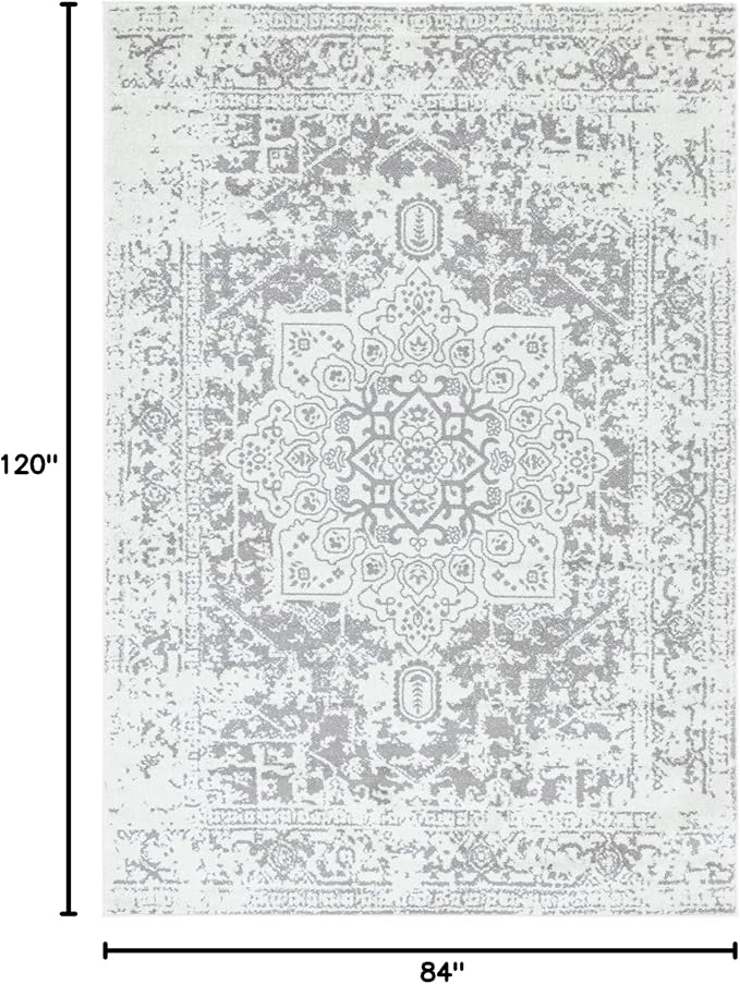 Rugs.com Arlington Collection Rug – 7' x 10' White Medium-Pile Rug Perfect for Living Rooms, Large Dining Rooms, Open Floorplans