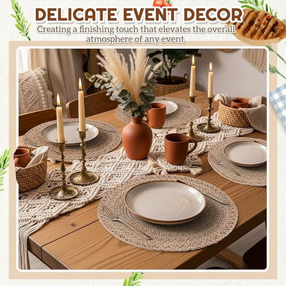 12 Pcs Jute Placemats Boho Braided Woven Table Mats for Dining Table Farmhouse Coasters for Thanksgiving Christmas Party Wedding Events(Classic,15 Inches)