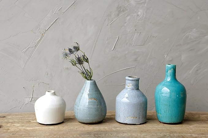 Creative Co-Op Blue & Ivory Terracotta Vases (Set of 4 Sizes)