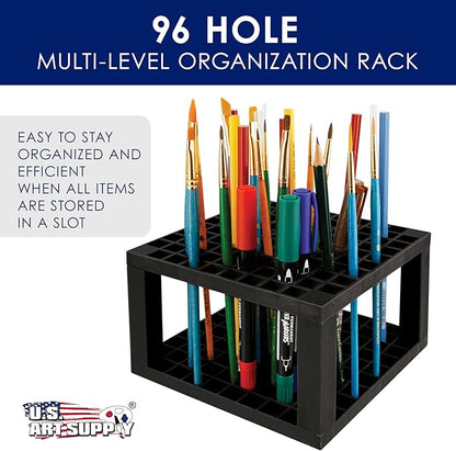 U.S. Art Supply 96 Slot Marker Organizer & Paint Brush Holder – Marker Storage, Pens, Brushes, Colored Pencils