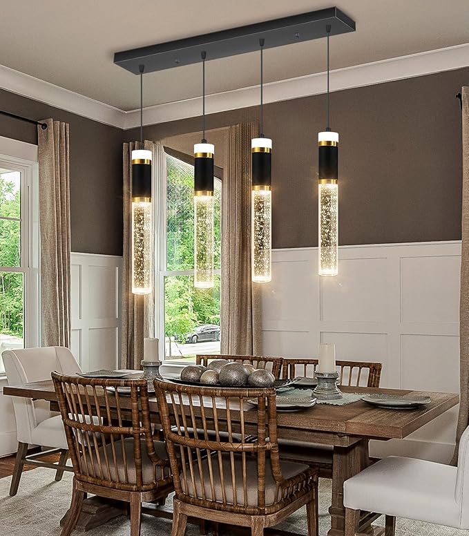 4-Lights Modern Crystal Chandeliers for Kitchen Island LED Dimmable Pendants Lighting Fixture LED Ceiling Light for Dining Room
