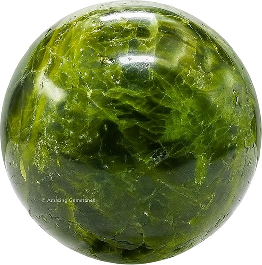 Amazing Gemstone Green Tourmaline in Matrix Ball with Stand - 1.5 Inches Crystal Sphere Meditation Balls for Witchcraft and Decorative Balls
