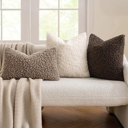 MIULEE Pack of 2 Throw Pillow Covers 20x20 Inch Neutral Khaki Faux Fur Decorative Sherpa Pillow Covers Fuzzy Accent Soft Sheepskin Fleece Cushion Cases for Boho Home Decor Couch Living Room Bed