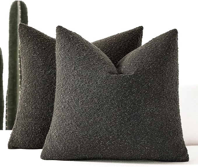 Boucle Decorative Throw Pillow Covers for Couch Set of 2, 20x20 inches, Dark Coffee