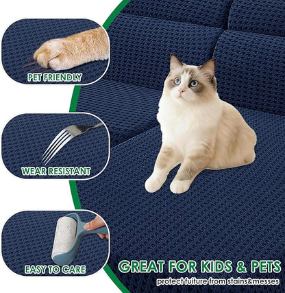 MAXIJIN Couch Cushion Covers for Sectional Sofa, Stretch Sofa Cushion Cover Washable Furniture Protector with Elastic Bottom & Non-Slip Strap for Pets Kids (1PC Seat Cover, Navy Blue)