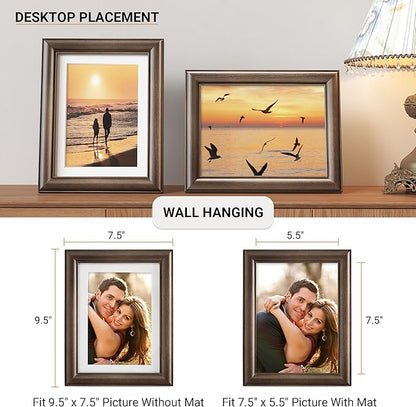 Heimlove 6x8 Picture Frame,6 x 8 Natural Solid Walnut Wood Frame with Tempered Glass,6"x8" Handcrafted Wood Frame Matted to 5x7 Photos for Wall or Tabletop Family picture Display,1 Pack