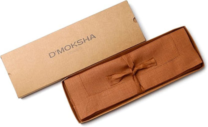 D'Moksha Homes Rust Linen Placemats Set of 4 - Classic Hemstitch Placemats 14 x 19 Inch - 100% Pure Linen Table Mats for Winter, Holiday, New Year - Handcrafted and Machine Washable