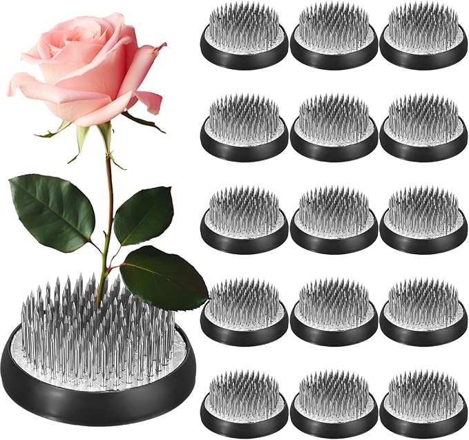 Sliner 16 Pieces Floral Frogs Round Flower Holder Japanese Ikebana Vase Kenzan Flower Flower Arranger Flower Fixed Tools Pin for Flower Arrangement Home DIY Craft (Silver,2 Inch)
