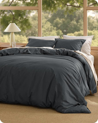 Bedsure Cotton Duvet Cover Full - Luxury Slub Weave 100% Cotton Duvet Cover with a Linen Like Textured, Easy Change Durable Bedding, Charcoal, 80" x 90"