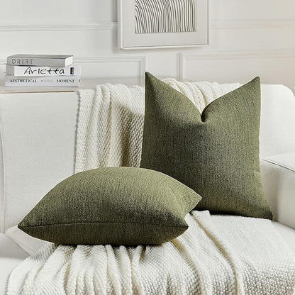 FUTEI Moss Green Chenille Decorative Throw Pillow Covers 12x20 Inch Set of 2,Soft Cozy Faux Linen Textured Lumbar Pillow Cases,Farmhouse Home Decor for Couch Living Room