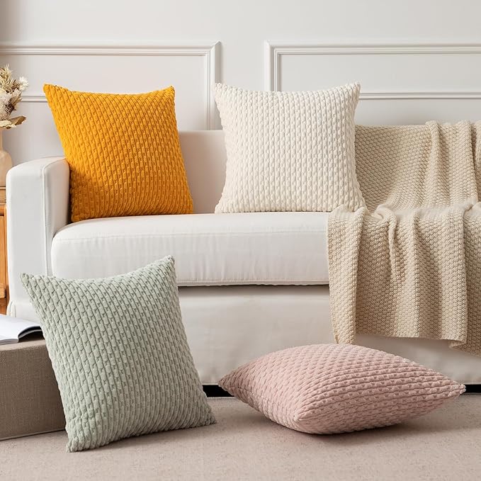 Kevin Textile 2 Packs Light Green 26x26 Pillow Covers Spring Euro Pillow Covers with Stripe Pattern Big Throw Pillow Covers for Couch Bedroom 66x66 cm