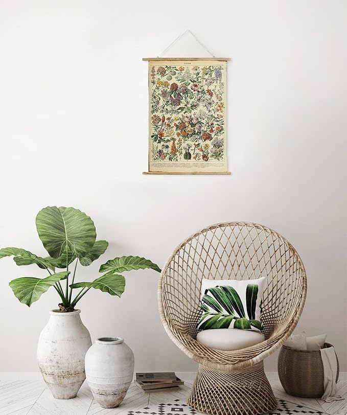 ABoby Vintage Wildflowers Hanging Poster, Retro Style of Botanical Wall Art Prints, Printed on Linen with Wood Frames, Ready to Hang