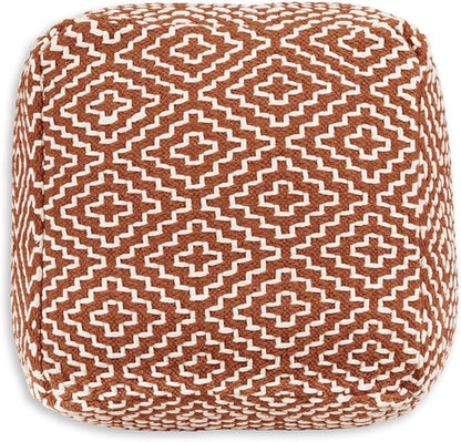 Signature Design by Ashley Brynnsen Casual Handwoven Geometric Pouf, Orange & White