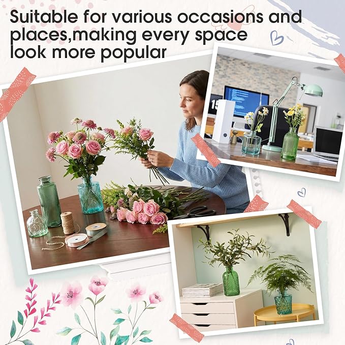 Yaomiao 60 Pcs Vases Bulk Colored Flower Glass Vases Bud Vintage Colored Glass Bottles Colorful Rustic Embossed for Home Wedding Table Decorations Gifts (Green Series)