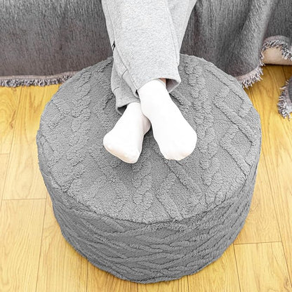 Pouf Ottoman Stuffed 20x20x12 Inches Floor Pouf Plush Fiber Ottoman Foot Rest Under Desk Foot Stool for Living Room Bedroom (Light Gray Pouf with Filler)