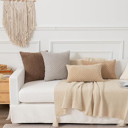 Kevin Textile 14x22 Inch Pillow Cover 1 Pack Boho Decorative Soft Striped Corduroy Lumbar Farmhouse Solid Color Accent Rectangle Cushion Case for Living Room Couch Sofa Bed, Tan