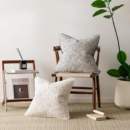 a moment Grey Reversible Pillow Covers 2 Pack - Farmhouse Chenille Throw Pillows, Neutral Textured Decorative Throw Pillow Covers with Border for Couch Sofa Bed (12x20 Inch, No Insert)