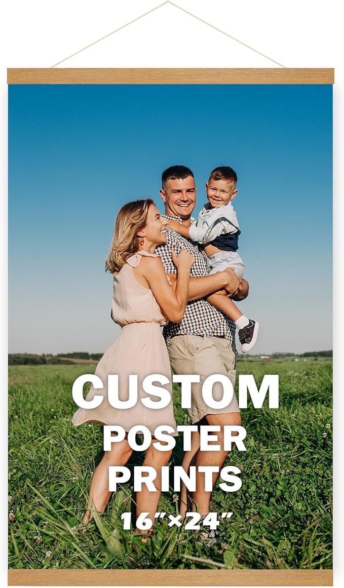 SZDHHH Custom Photo Prints with Magnetic Hanger Frame Canvas Poster Prints With Your Photos Personalized Hanging Poster Pictures Wall Art Decor Framed for Home Decor Gifts Keepsakes (24" Lx16 W)