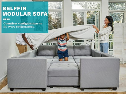 Belffin Armrest Module for Modular Sectional Sofa Couch Side Armrest for Sectional Modular Sofa Fabric Light Grey