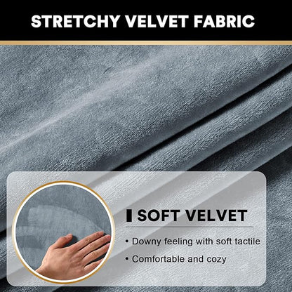 PrinceDeco Velvet Stretch Couch Cushion Covers, Sofa Slip Covers for 3 Seat Cushion Couch Chair Loveseat Sofa Cushion Furniture Protector Sofa Cover (Each Width Up to 29.5", Stone Blue)