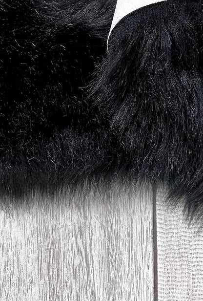 Free Shape Luxury Soft Fluffy Shag Area Rug Triple Side by Side 3'x6', 90x180cm - Vegan Fur Ultra Soft Indoor Carpet Nursery Rugs for Bedroom Home Decor, Black