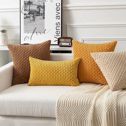 Kevin Textile 14x24 Inch Pillow Cover 1 Pack Boho Decorative Soft Striped Corduroy Lumbar Farmhouse Color Accent Rectangle Cushion Case for Living Room Couch Sofa Bed, Mustard Yellow